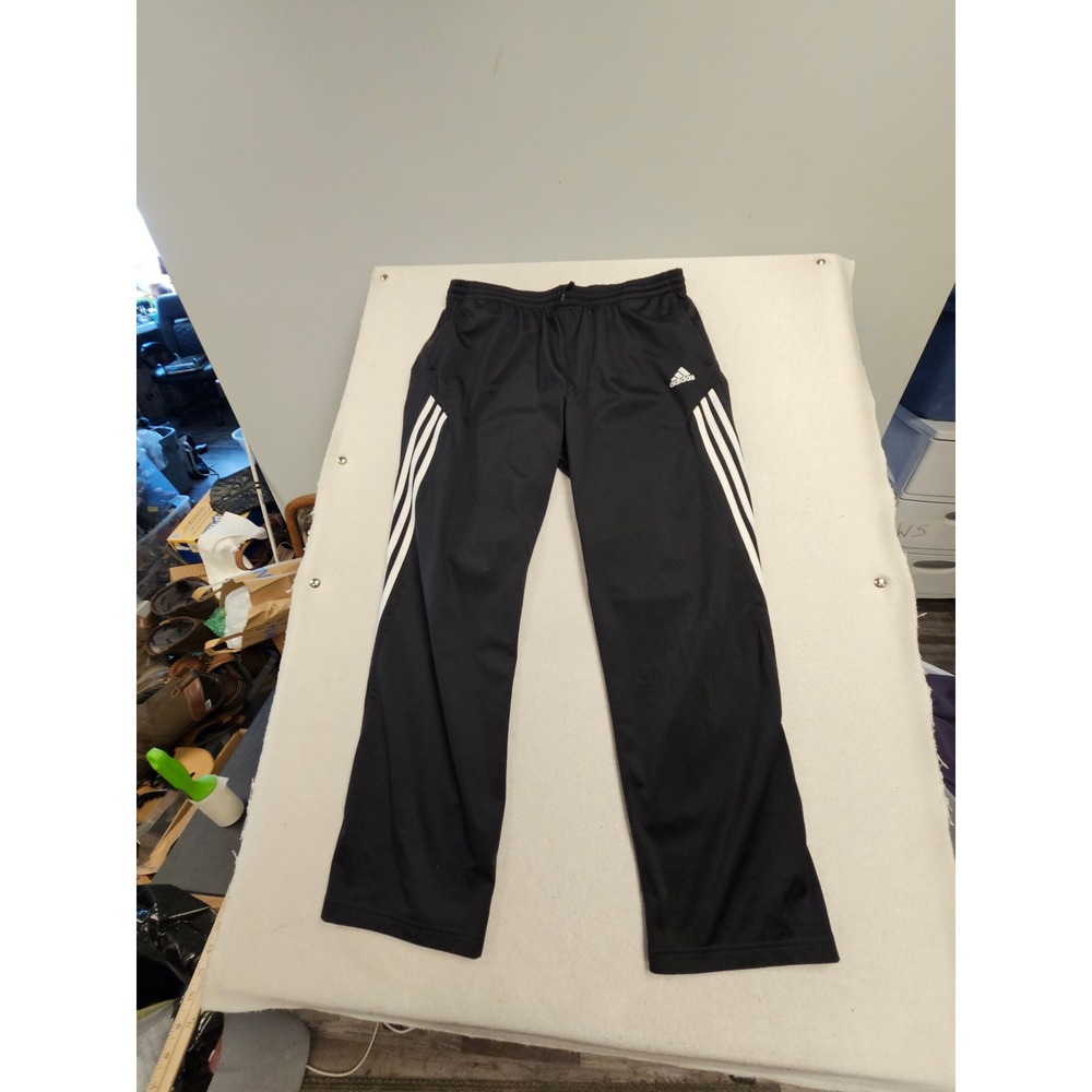 Adidas Mens Black White 3 Stripe Track Pants Athletic Joggers Size Large